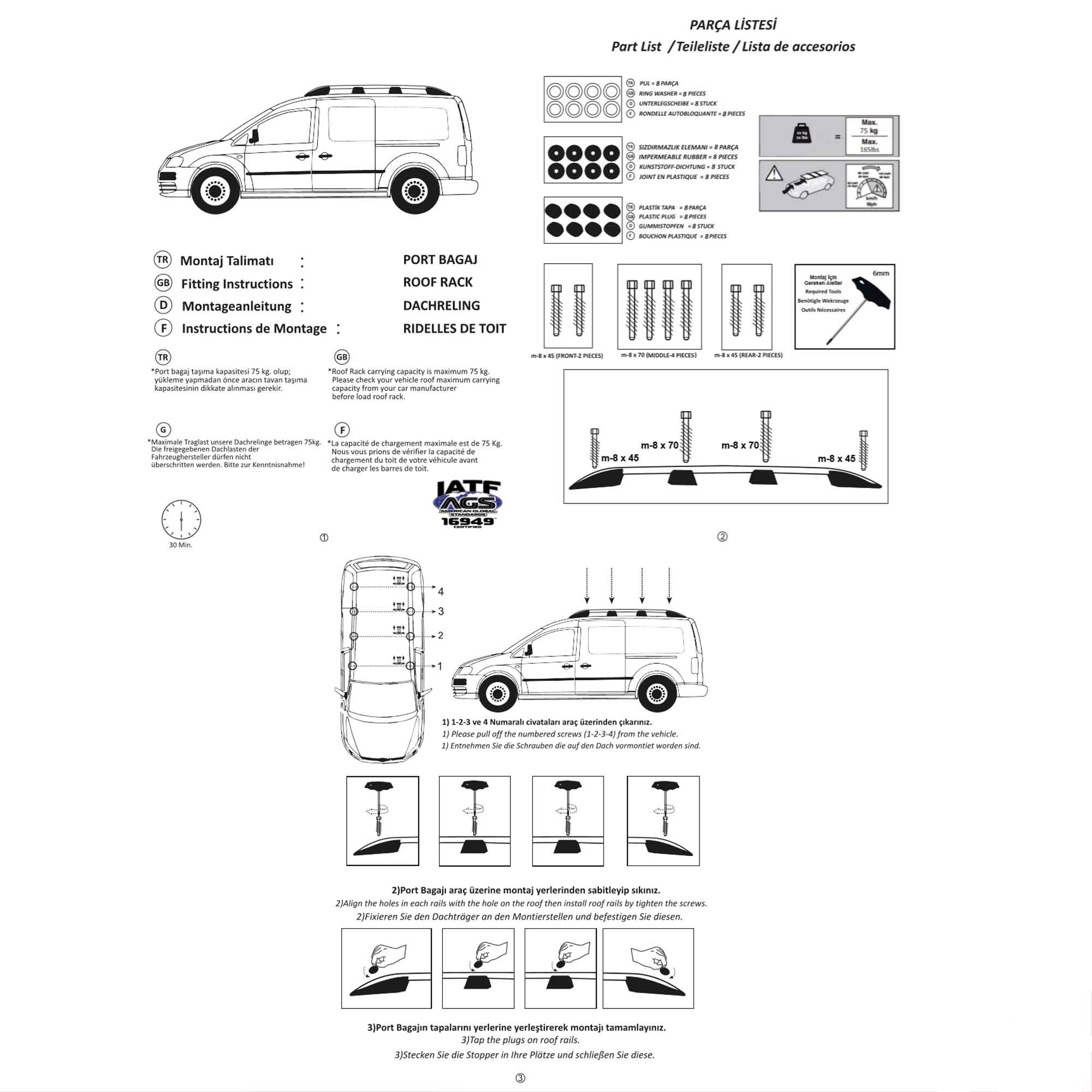 Návod CARRYTEC hagusy podélníky VOLKSWAGEN Caddy, r.v. 2004 černé